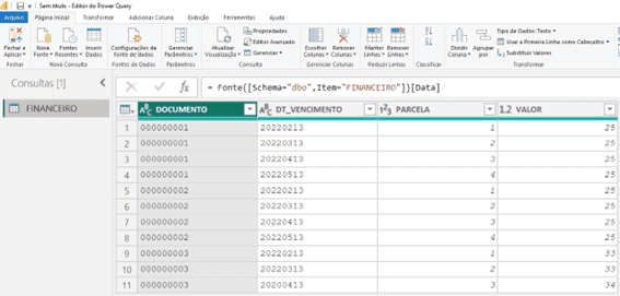 Power Query - Tabela importada do SQL