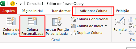 Adicionando coluna personalizada no Power Query