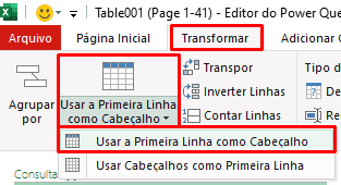 Primeira Linha como Cabeçalho no Power Query
