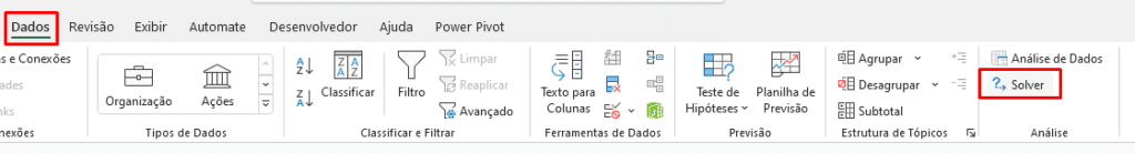 Excel, Guia Dados, Solver