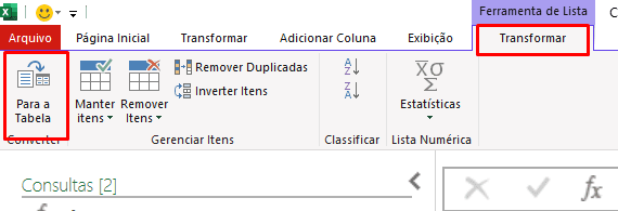 Transformando lista em tabela no Power Query