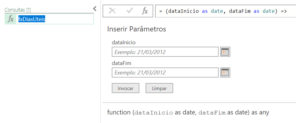 Power Query nomeando função personalizada