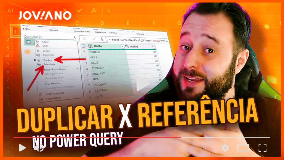 criar referência ou duplicar no power query - capa video do youtube