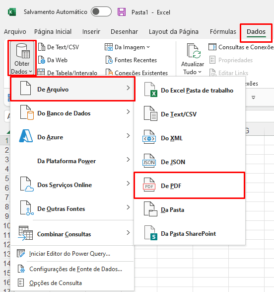Importar PDF com Excel