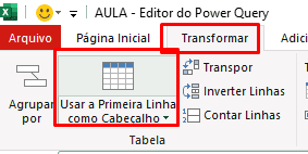 Opção Usar a Primeira Linha como Cabeçalho.