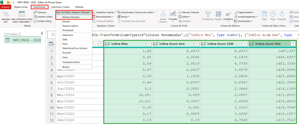 Power Query - Alterar tipos de dados