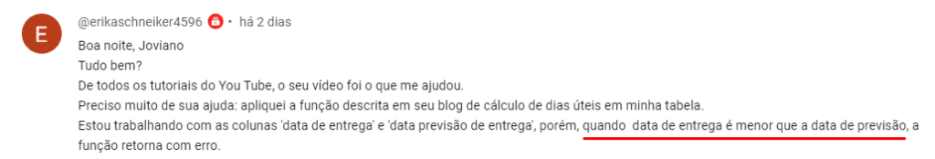 Pergunta sobre calcular dias úteis quando a data final é anterior à inicial.