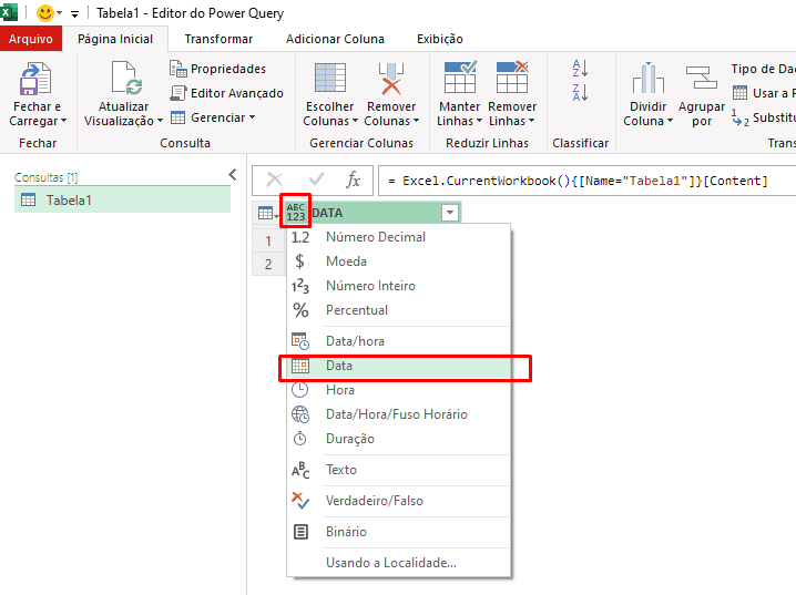 Alterar tipos de dados no Power Query - Joviano