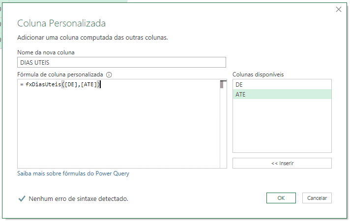 Power Query função na coluna personalizada