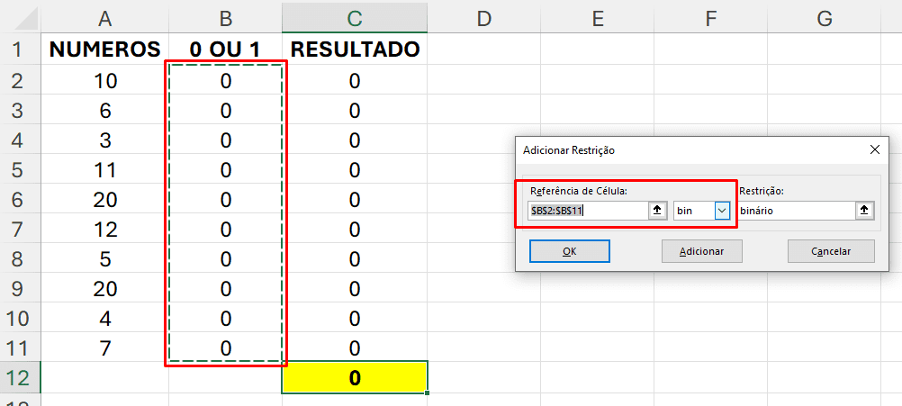 excel, solver, restrição, binário