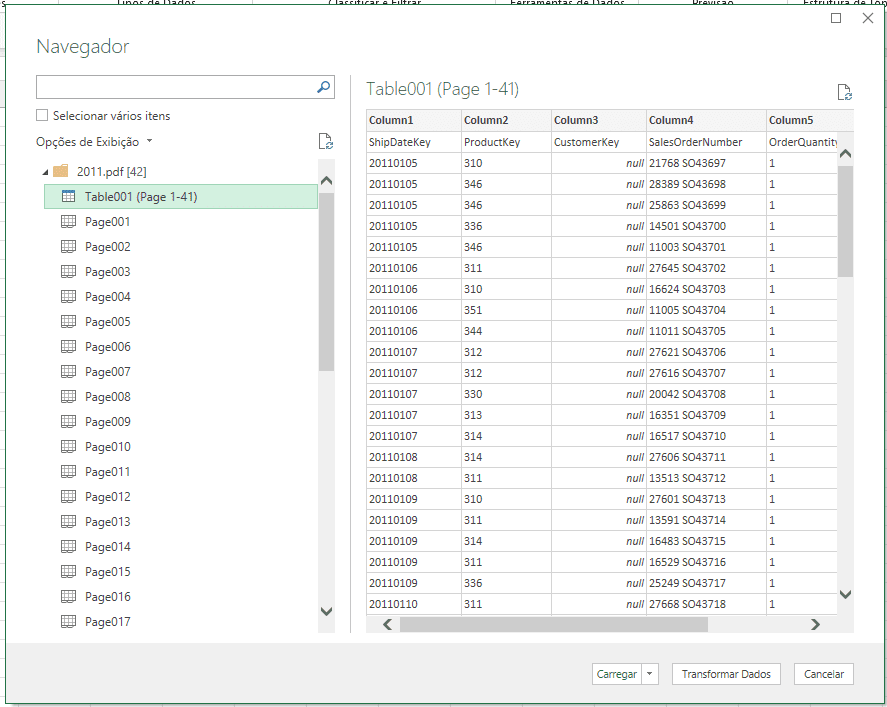 Seleção de dados na Importação de PDF com Power Query