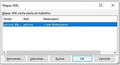 excel mapa xml importando